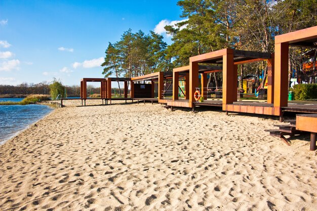 Autumn beach on river