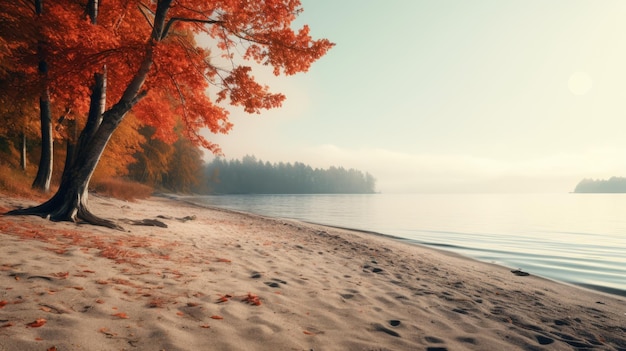 Autumn Beach Stockfoto Light Orange And Red 8k Resolution High Quality Photo