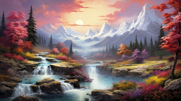 autumn beautiful landscape mountains and river