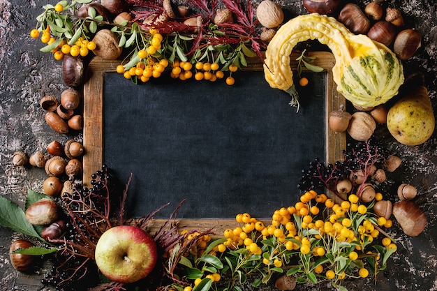 Autumn berries with chalkboard