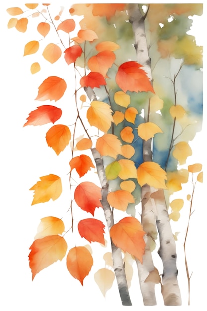 Photo autumn birch on a white background watercolor graphics