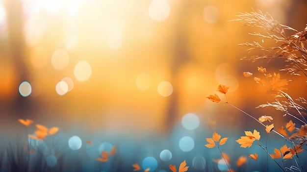 Autumn bokeh background with branches and leaves