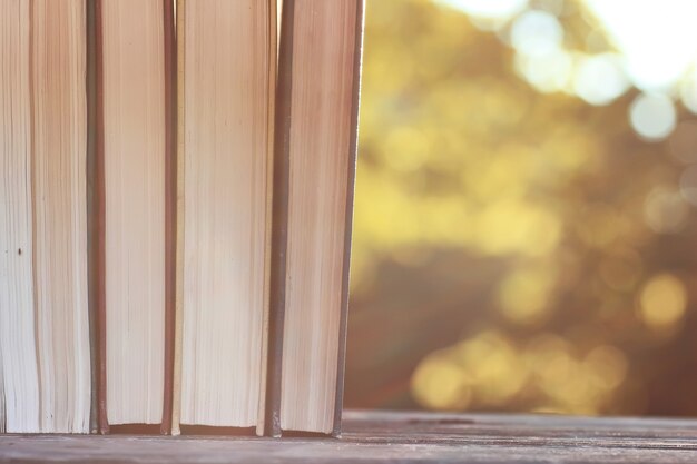 autumn book stack wooden outdoor