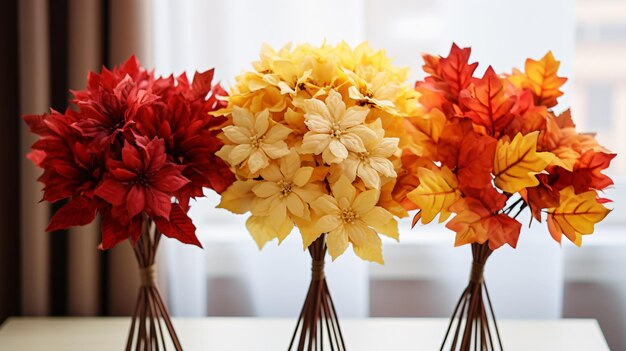 Autumn bouquets of natural maple leaves of yellow