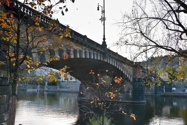 Autumn the bridge of Legia in Prague