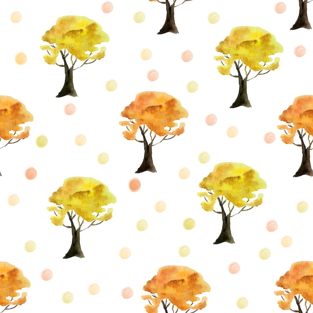 Autumn bright trees watercolor seamless pattern