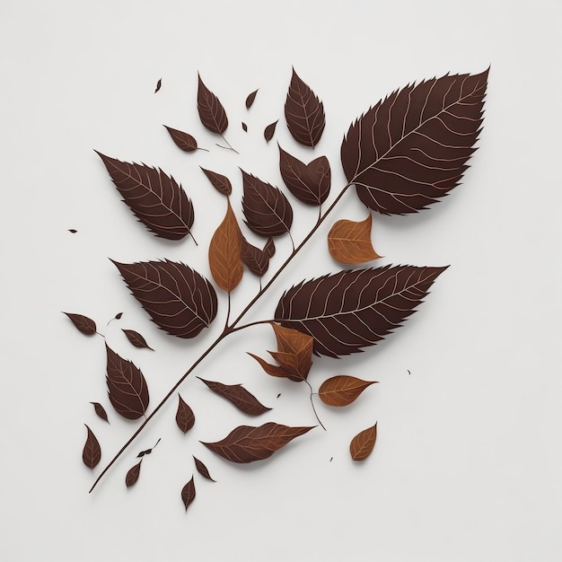 autumn brown leaves on white background