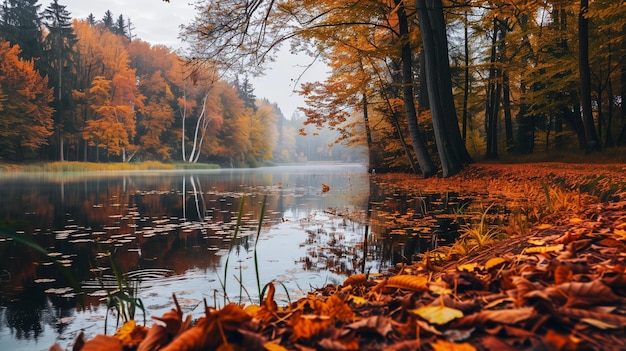 가을의 조용한 숲 풍경