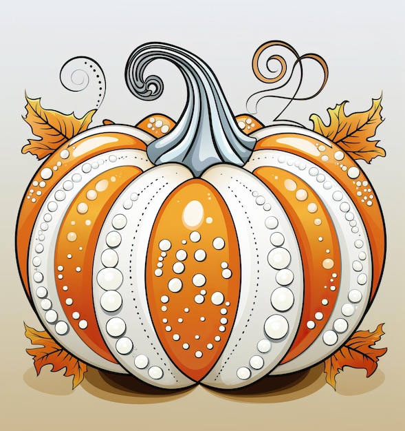 Photo an autumn cartoon of a coloring pumpkin with dots in the style of meticulous linework precision