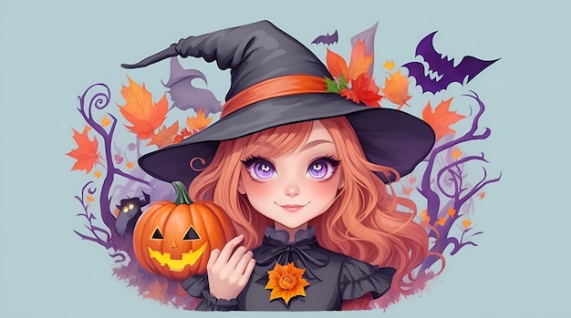 autumn of a charming girl as Halloween witch Day Of The Dead Concert AI Generative