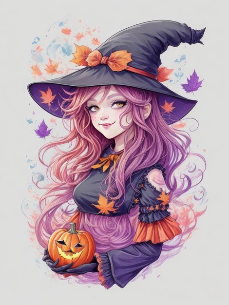 Autumn a charming girl as Halloween witch random face expressions ai generated