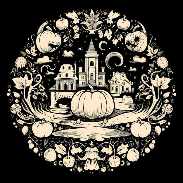 Autumn Circle Black and e Vect Illustration of Falls Bounty