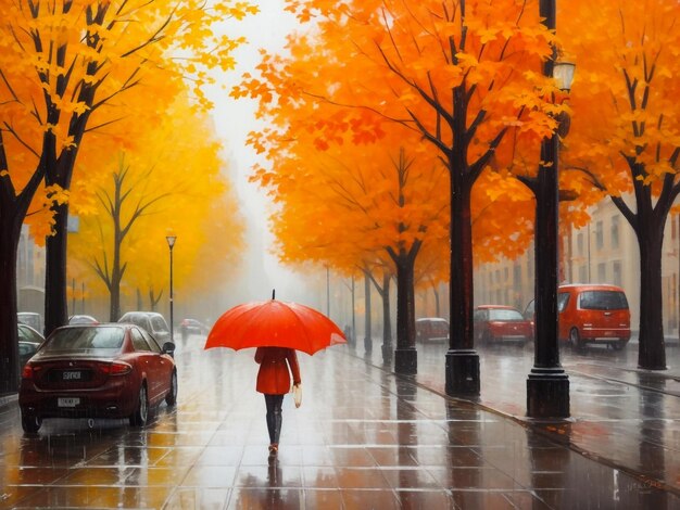 autumn in the city rainy weather oil paints