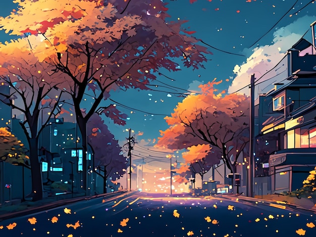 Photo autumn cityscape scenery illustration