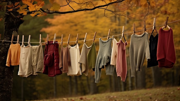 autumn clothes on a hanger in the park