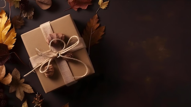 Осенняя подарочная коробка из крафт-бумаги с золотой лентой