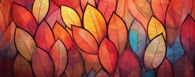 Autumn Colored Leaves Background extreme closeup Generative AI