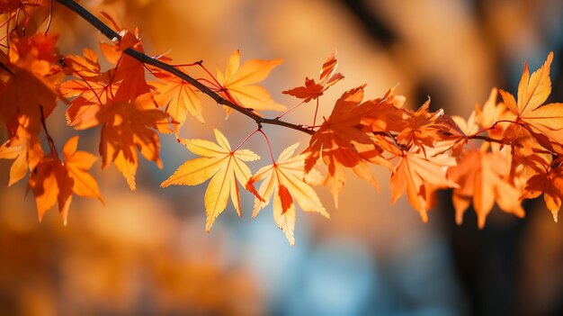 Autumn colorful bright leaves swinging in a tree