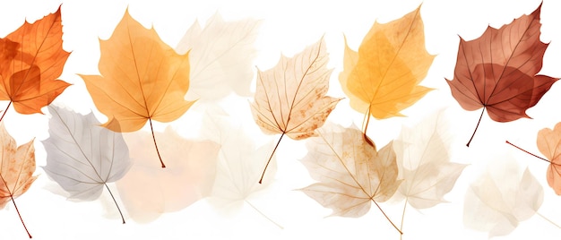 Autumn coloured fall leaf texture on transparent back