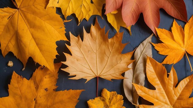 Autumn composition of different golden leaves