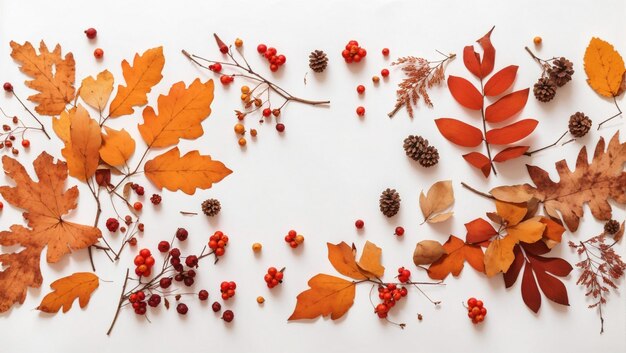 Осенняя композиция Сушеные листья цветы на белом фоне
