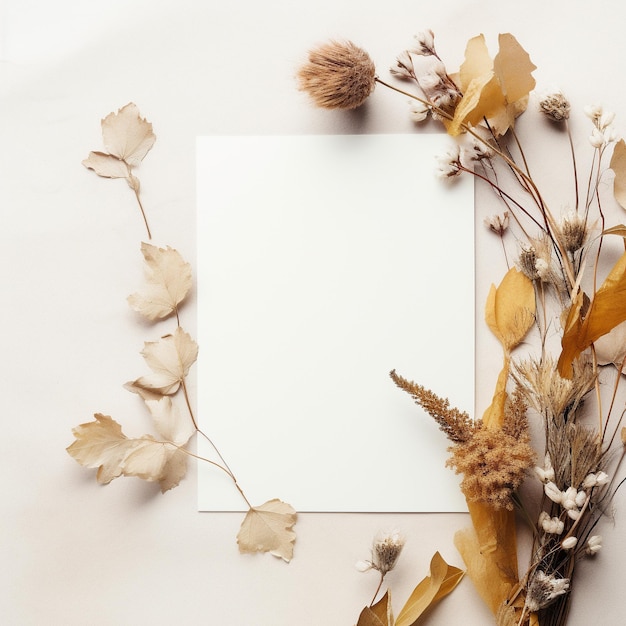 Autumn composition frame made of dried flowers