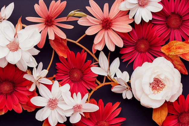 Autumn composition made of beautiful flowers on light backdrop. Floristic decoration. Natural floral