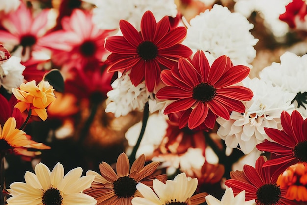 Photo autumn composition made of beautiful flowers on light backdrop. floristic decoration. natural floral