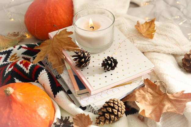 Autumn concept with candle