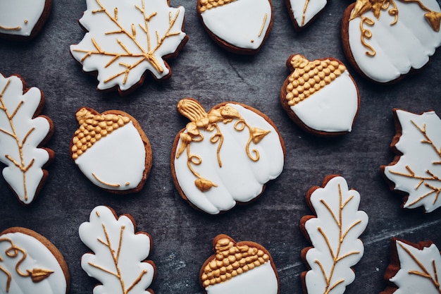 Autumn cookies on a grey table