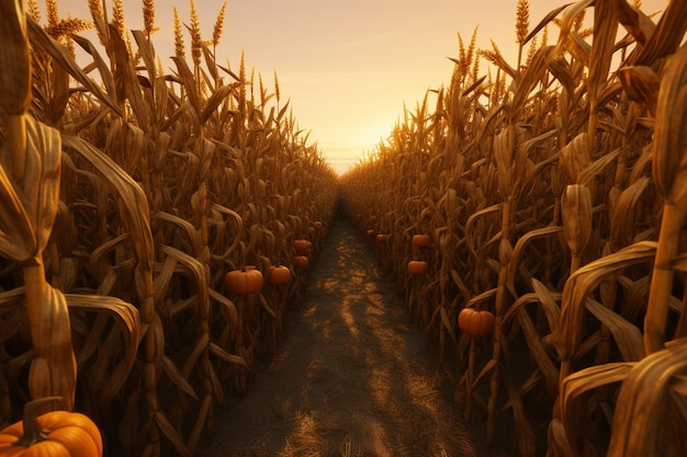 Осенний кукурузный лабиринт с извилистыми тропами и высокими c 00002 01