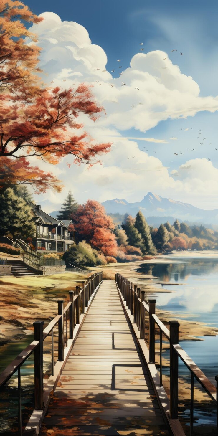Photo 가을의 시골 나무 다리 의 초 상세 한 묘사
