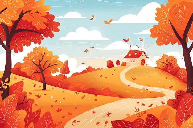 Photo autumn countryside with farm barn windmill at fall