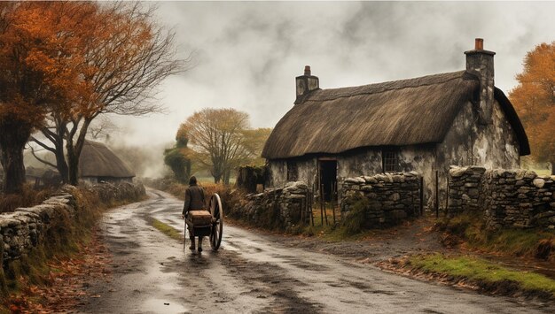 Autumn Countryside Wooden House