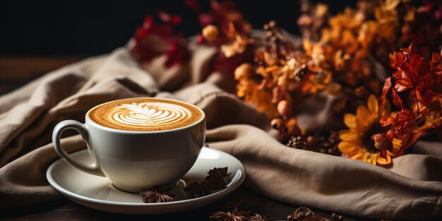 Autumn cozy background with coffee