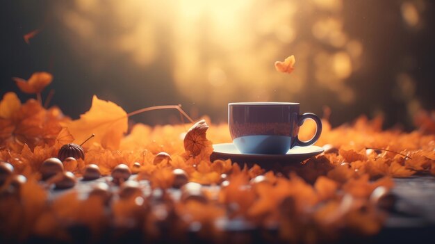 Осенний уютный кофейный фон Иллюстрация AI GenerativexA