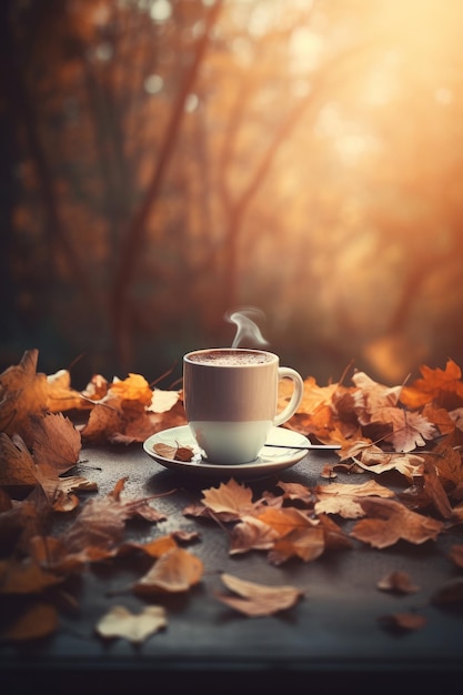 Autumn cozy coffee background Illustration AI GenerativexA