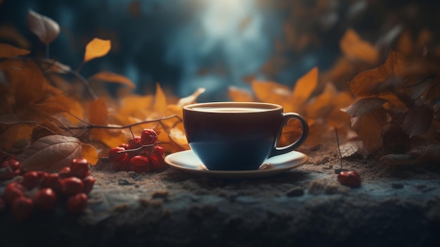 Autumn cozy coffee background Illustration AI GenerativexA