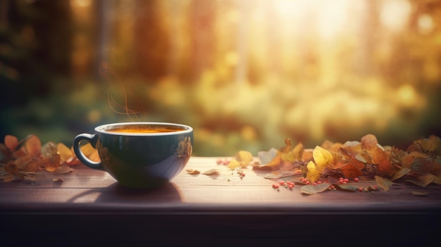 Autumn cozy coffee background Illustration AI GenerativexA