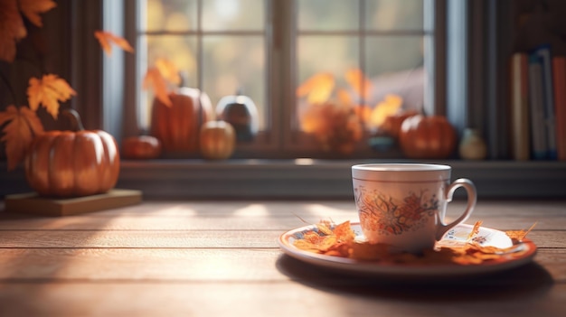 Autumn cozy coffee background Illustration AI GenerativexA