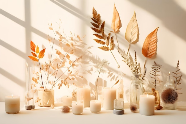 autumn crafts such as leaf rubbings or handmade candles celebrating the equinox season