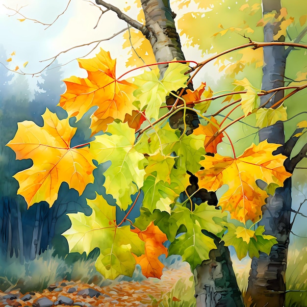 Autumn Delights Watercolor Leaves Drifting on a White Background AI Generated