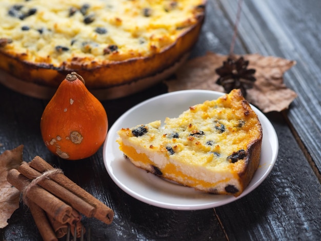 Autumn dessert casserole with pumpkin filling