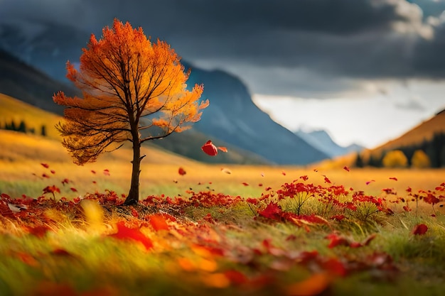 Photo autumn fall nature landscape scene with maple leaves and trees ai generated