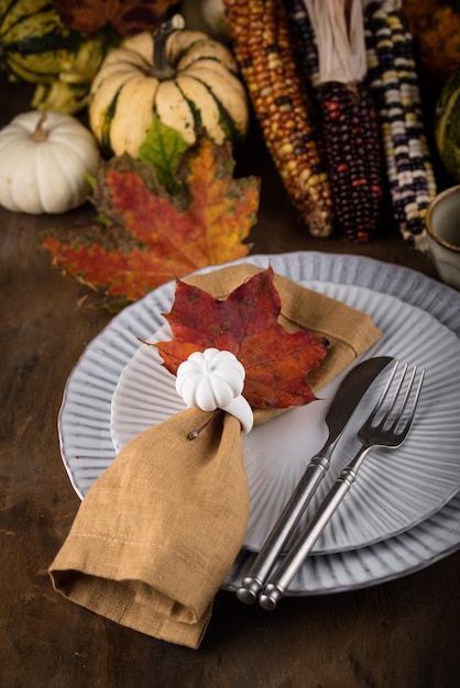 Autumn fall Thanksgiving table setting