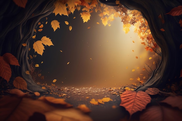 Autumn fall with falling orange leaves on the background Illustration AI Generative