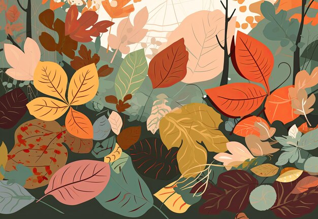 Autumn falling colorful leaves Generative AI