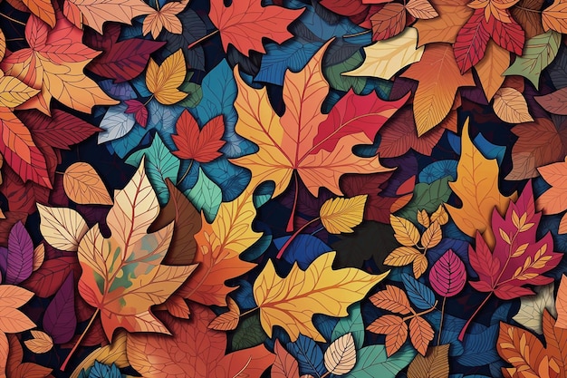 Autumn falling leaves seamless pattern oil painting style