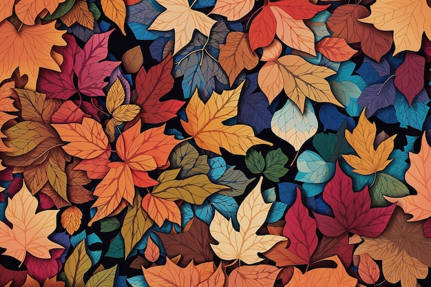 Autumn falling leaves seamless pattern oil painting style