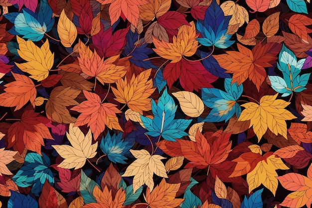 秋の落ち葉のシームレスなパターン油絵風